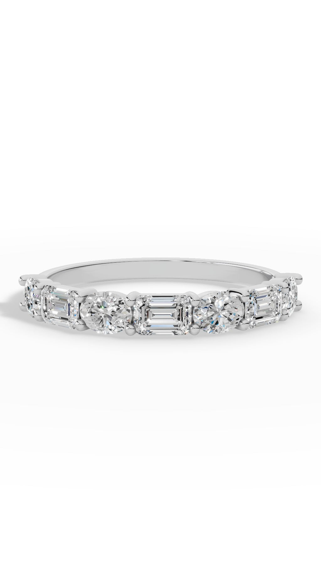 Emerald Crown Ring Embraced By Oval & Emerald Cut 10K White Gold 1.2 CTW