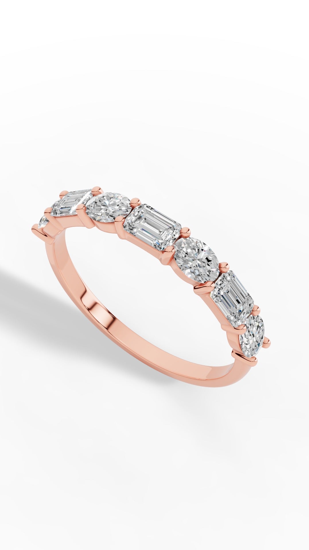 Emerald Crown Ring Embraced By Oval & Emerald Cut 18K Rose Gold 1.2 CTW