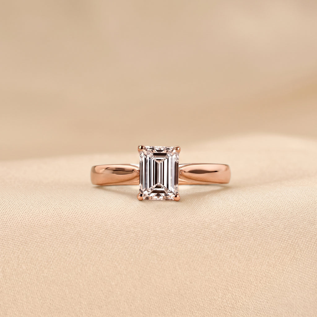 Emerald Cut Lab Grown Diamond Solitaire Engagement Ring in 10K Rose Gold 1.40 CTW