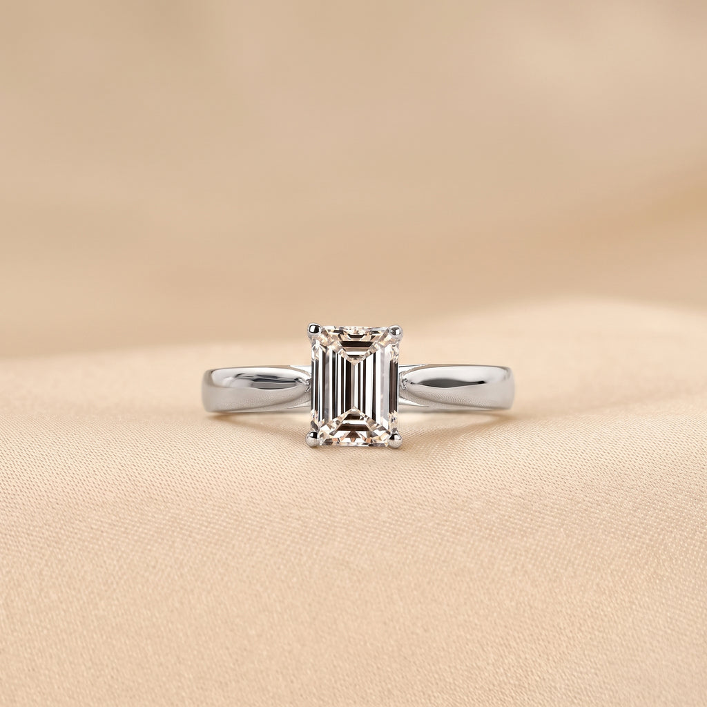 Emerald Cut Lab Grown Diamond Solitaire Engagement Ring in 10K White Gold 1.40 CTW