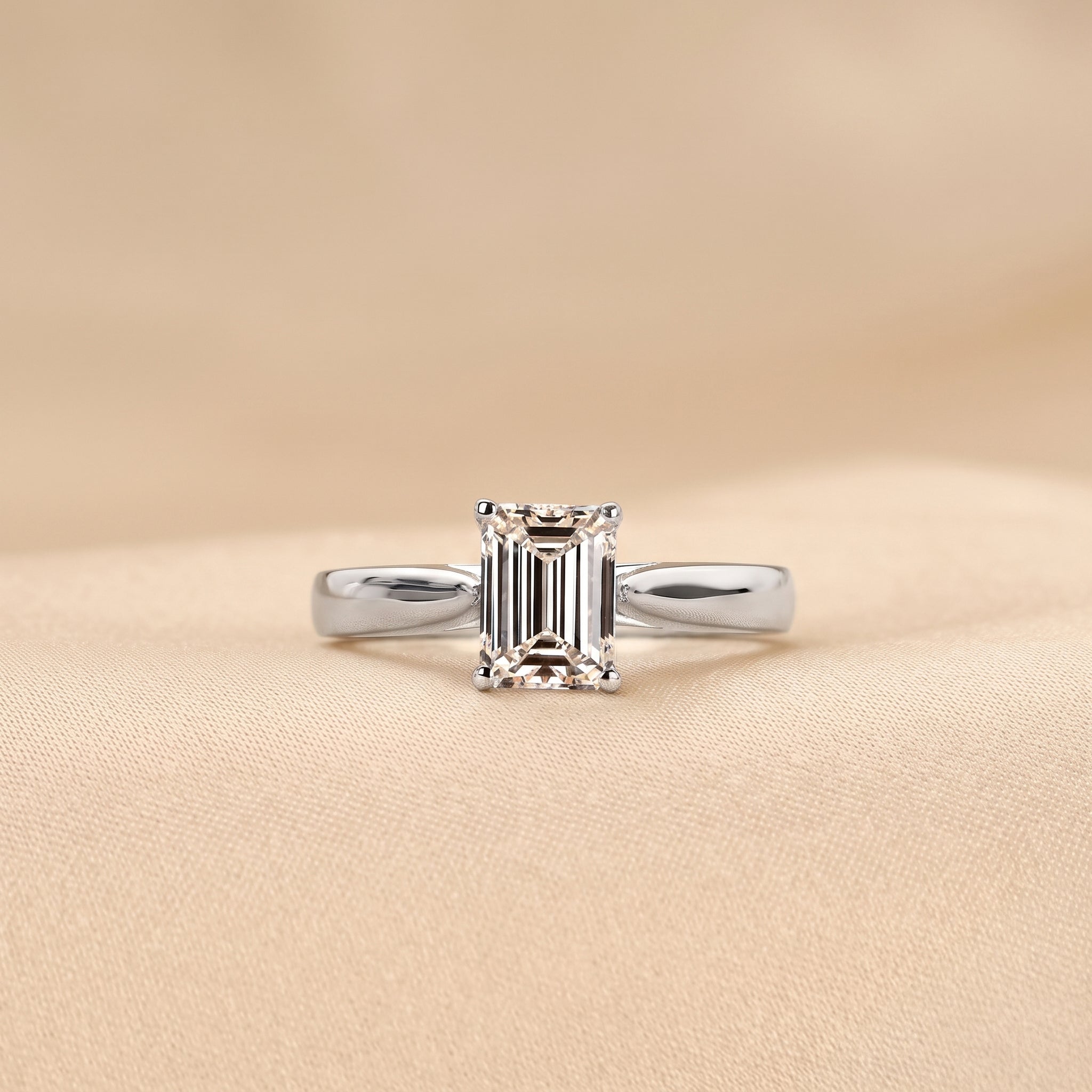 Emerald Cut Lab Grown Diamond Solitaire Engagement Ring in 10K White Gold 1.40 CTW