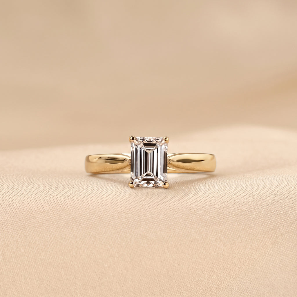 Emerald Cut Lab Grown Diamond Solitaire Engagement Ring in 10K Yellow Gold 1.40 CTW