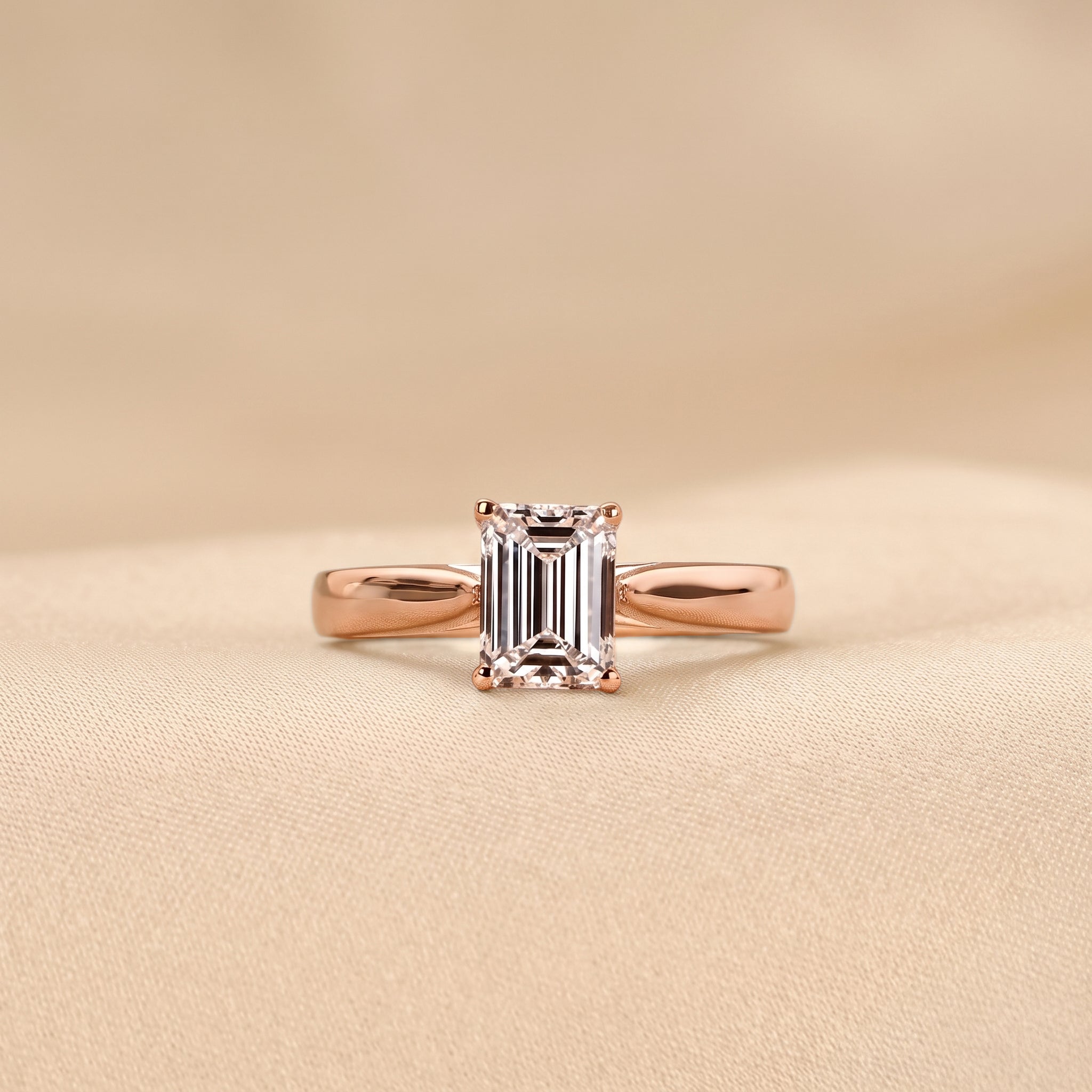 Emerald Cut Lab Grown Diamond Solitaire Engagement Ring in 14K Rose Gold 1.40 CTW