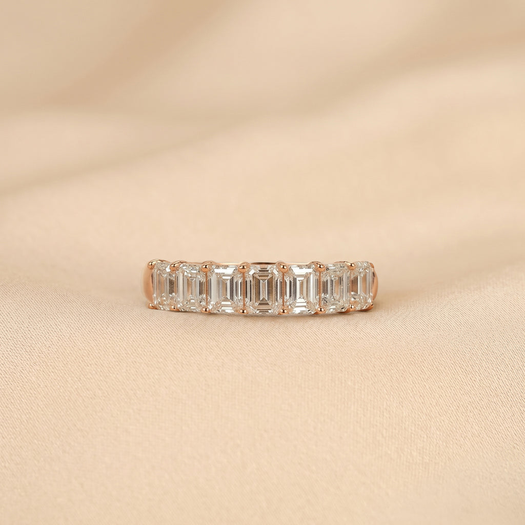 Emerald Cut Lab Grown Diamond Wedding Band in 18k Rose Gold 1.50 CTW