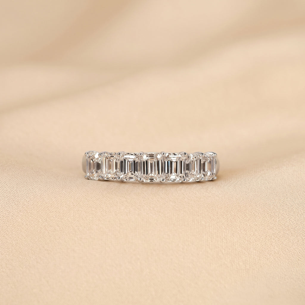 Emerald Cut Lab Grown Diamond Wedding Band in 18k White Gold 1.50 CTW