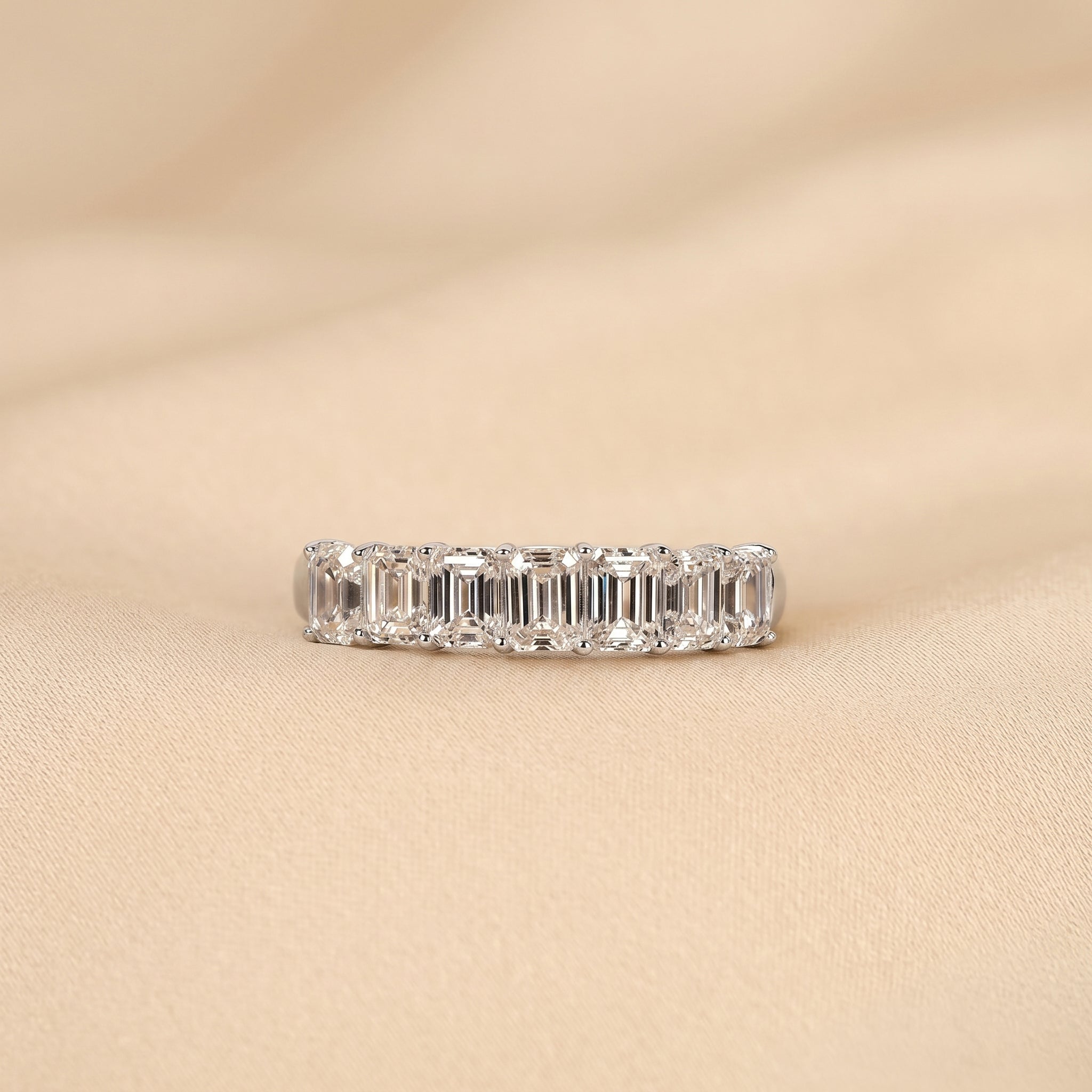 Emerald Cut Lab Grown Diamond Wedding Band in 18k White Gold 1.50 CTW