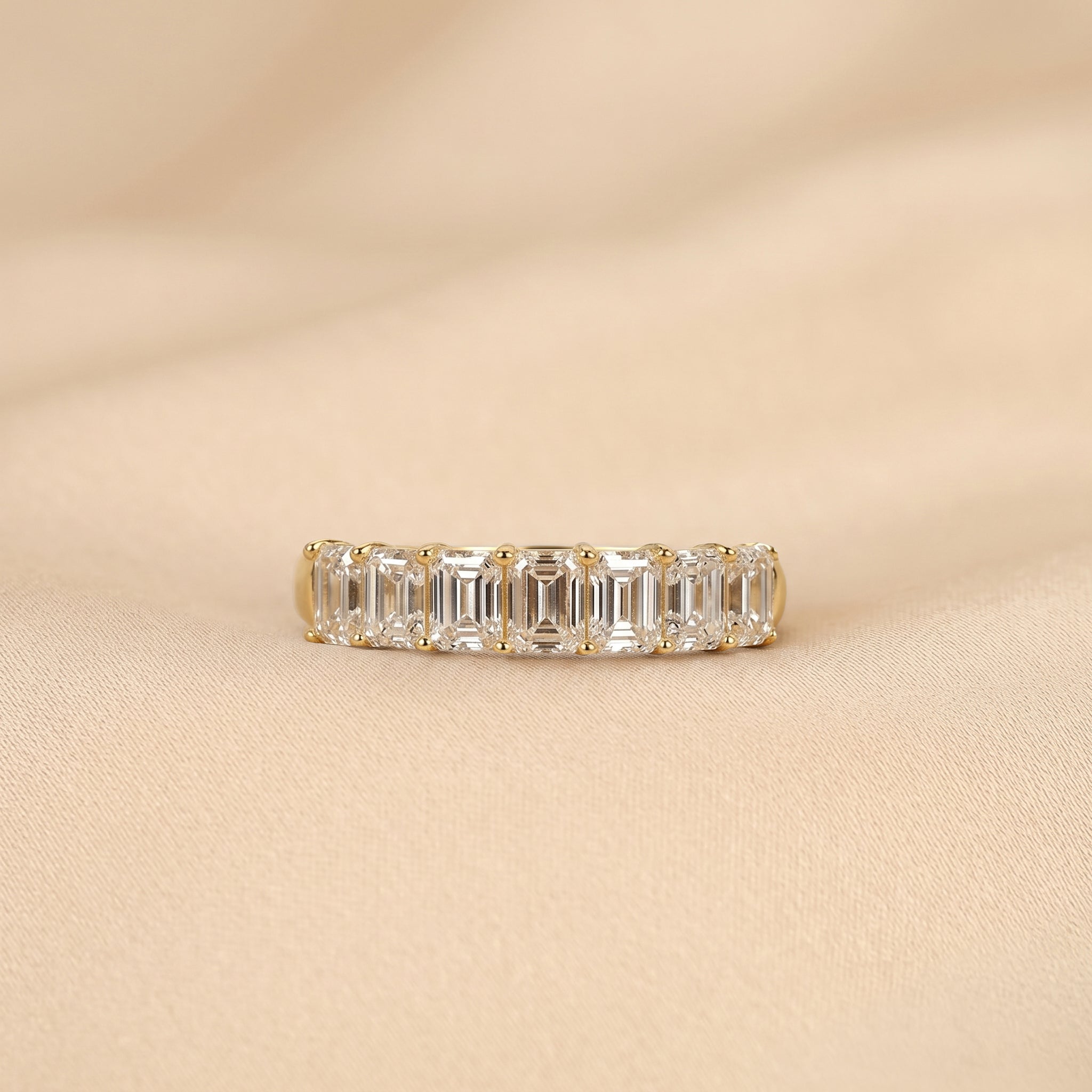 Emerald Cut Lab Grown Diamond Wedding Band in 18k Yellow Gold 1.50 CTW