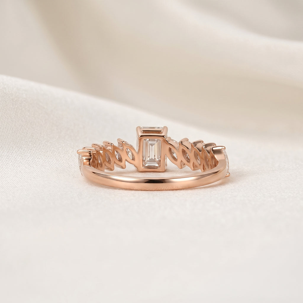 Emerald Cut & Marquise Lab Grown Diamond Ring in 10K Rose Gold 1.50 CTW