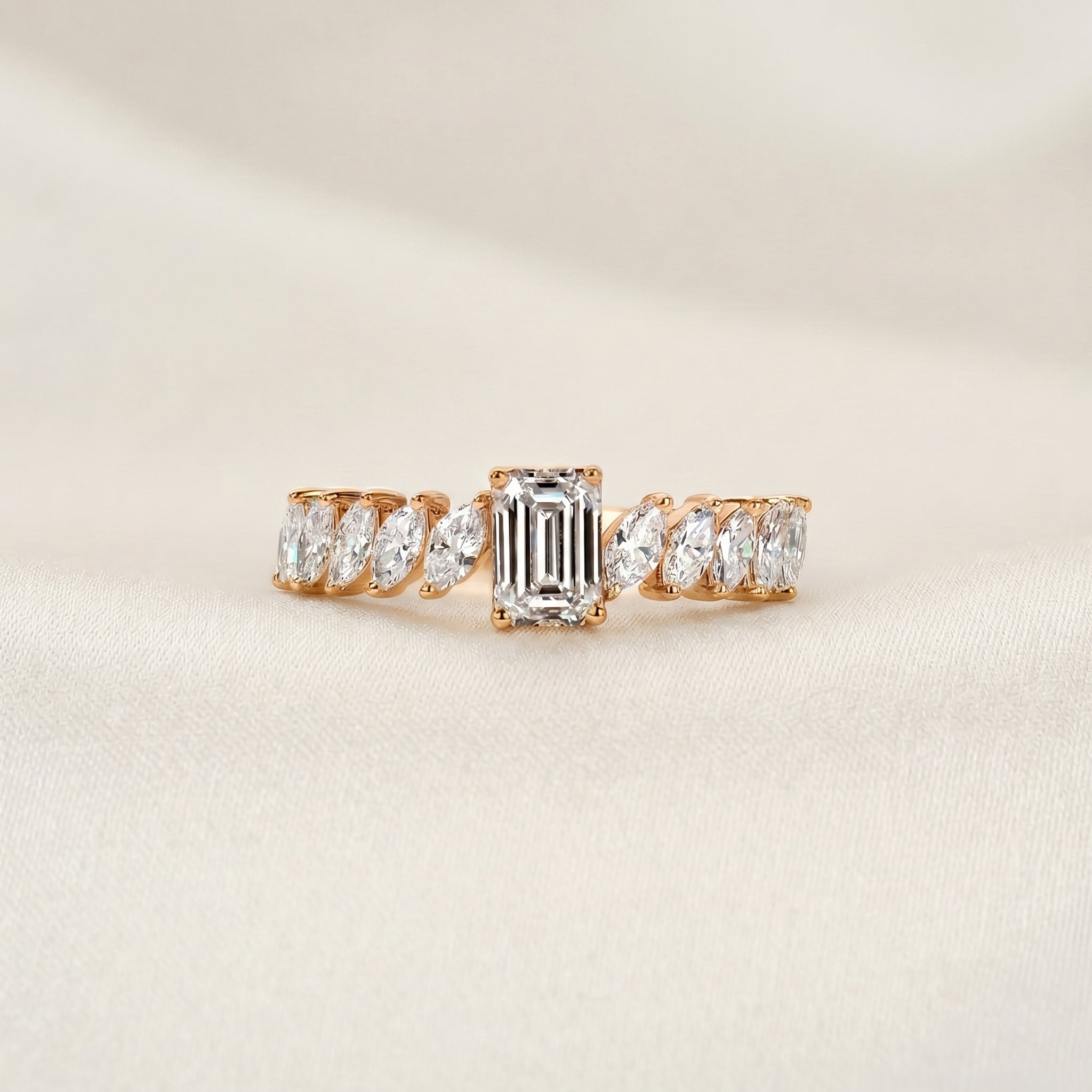 Emerald Cut & Marquise Lab Grown Diamond Ring in 10K Rose Gold 1.50 CTW