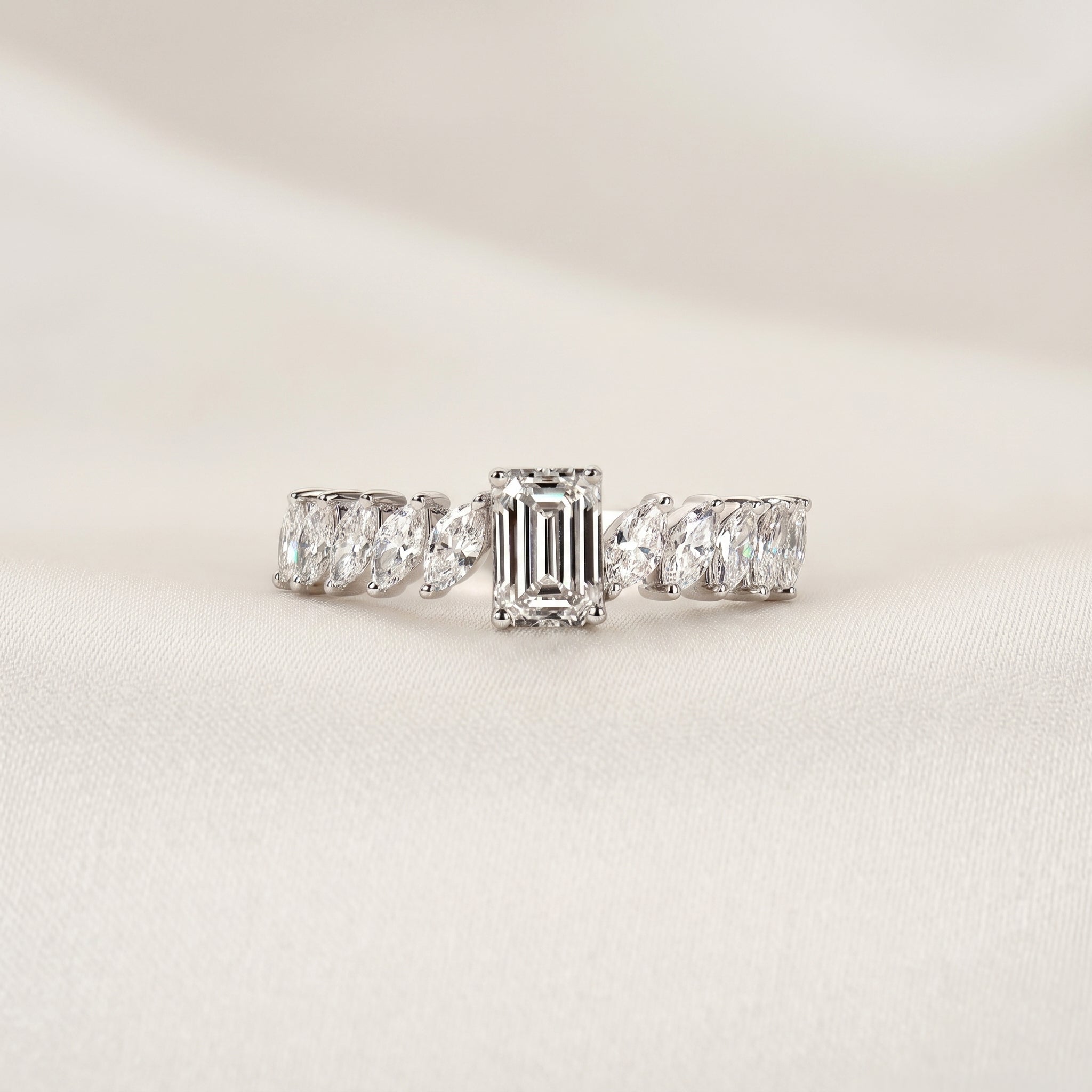 Emerald Cut & Marquise Lab Grown Diamond Ring in 10K White Gold 1.50 CTW