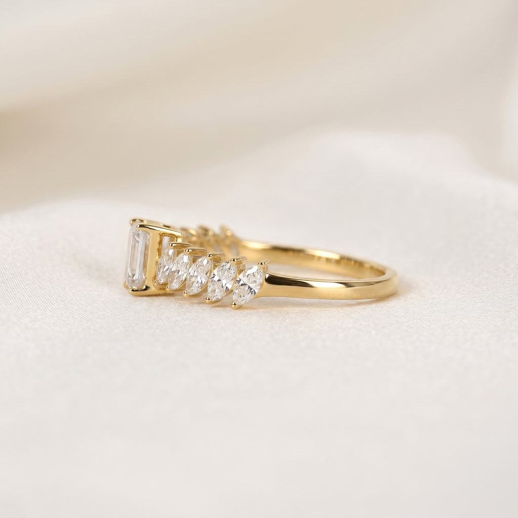 Emerald Cut & Marquise Lab Grown Diamond Ring in 10K Yellow Gold 1.50 CTW
