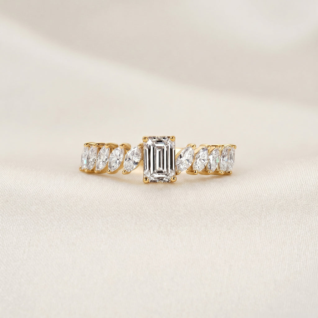Emerald Cut & Marquise Lab Grown Diamond Ring in 10K Yellow Gold 1.50 CTW