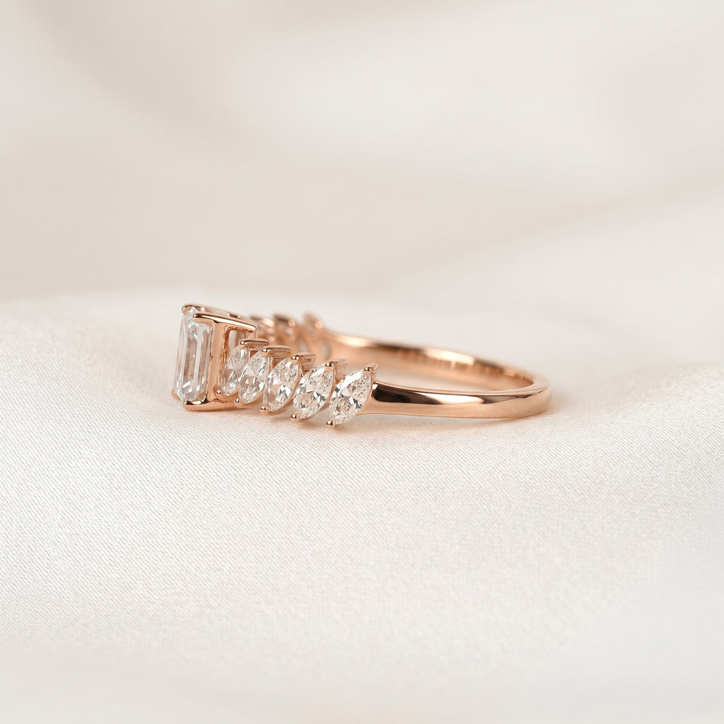 Emerald Cut & Marquise Lab Grown Diamond Ring in 14K Rose Gold 1.50 CTW