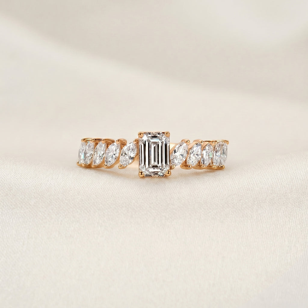 Emerald Cut & Marquise Lab Grown Diamond Ring in 14K Rose Gold 1.50 CTW