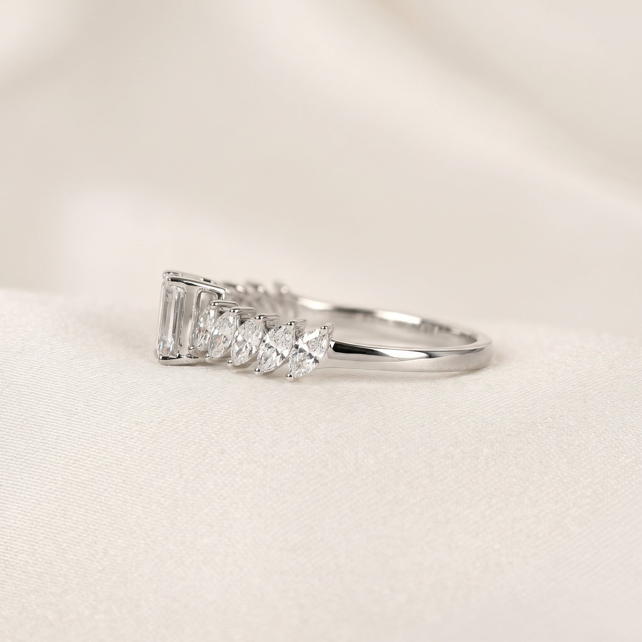 Emerald Cut & Marquise Lab Grown Diamond Ring in 14K White Gold 1.50 CTW