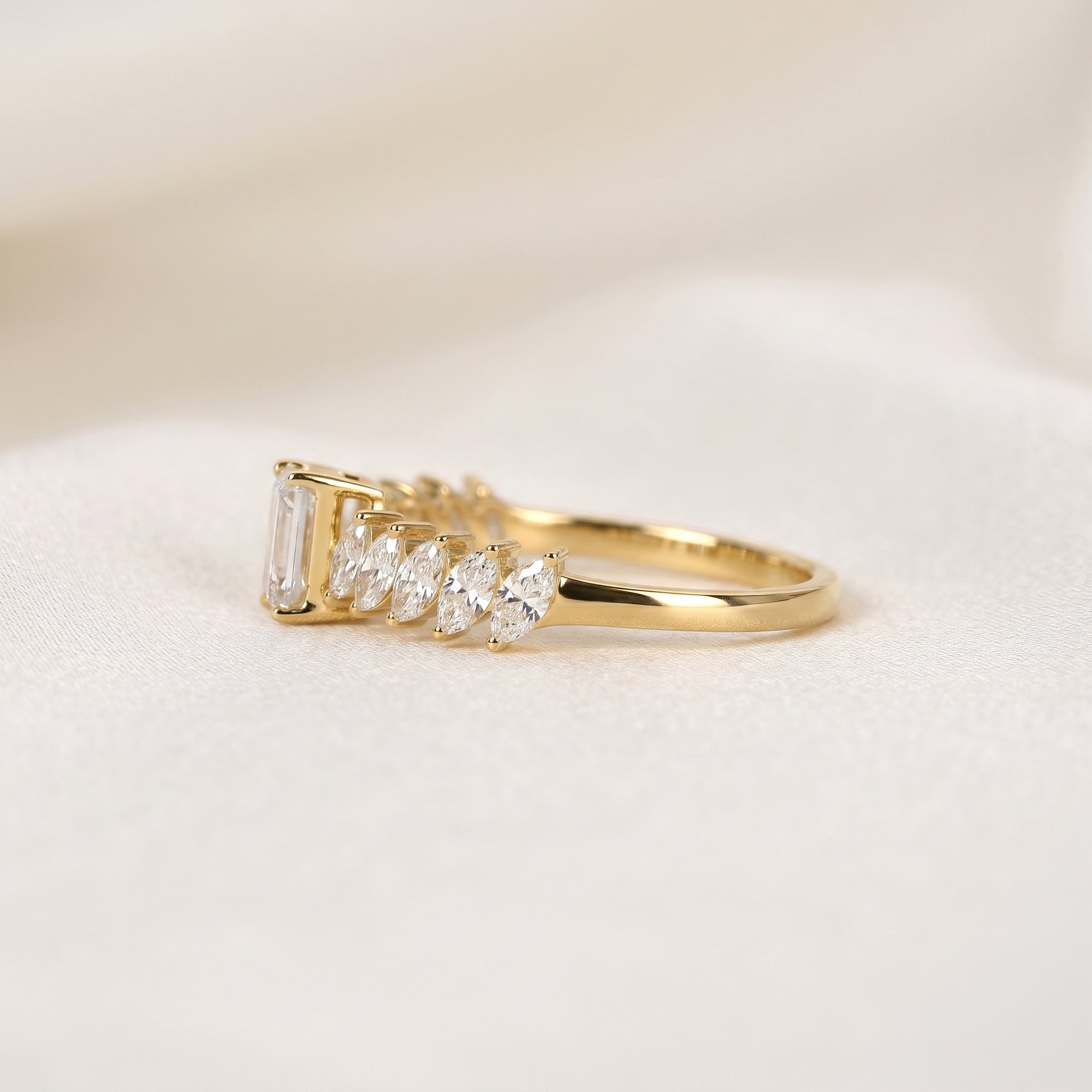 Emerald Cut & Marquise Lab Grown Diamond Ring in 14K Yellow Gold 1.50 CTW