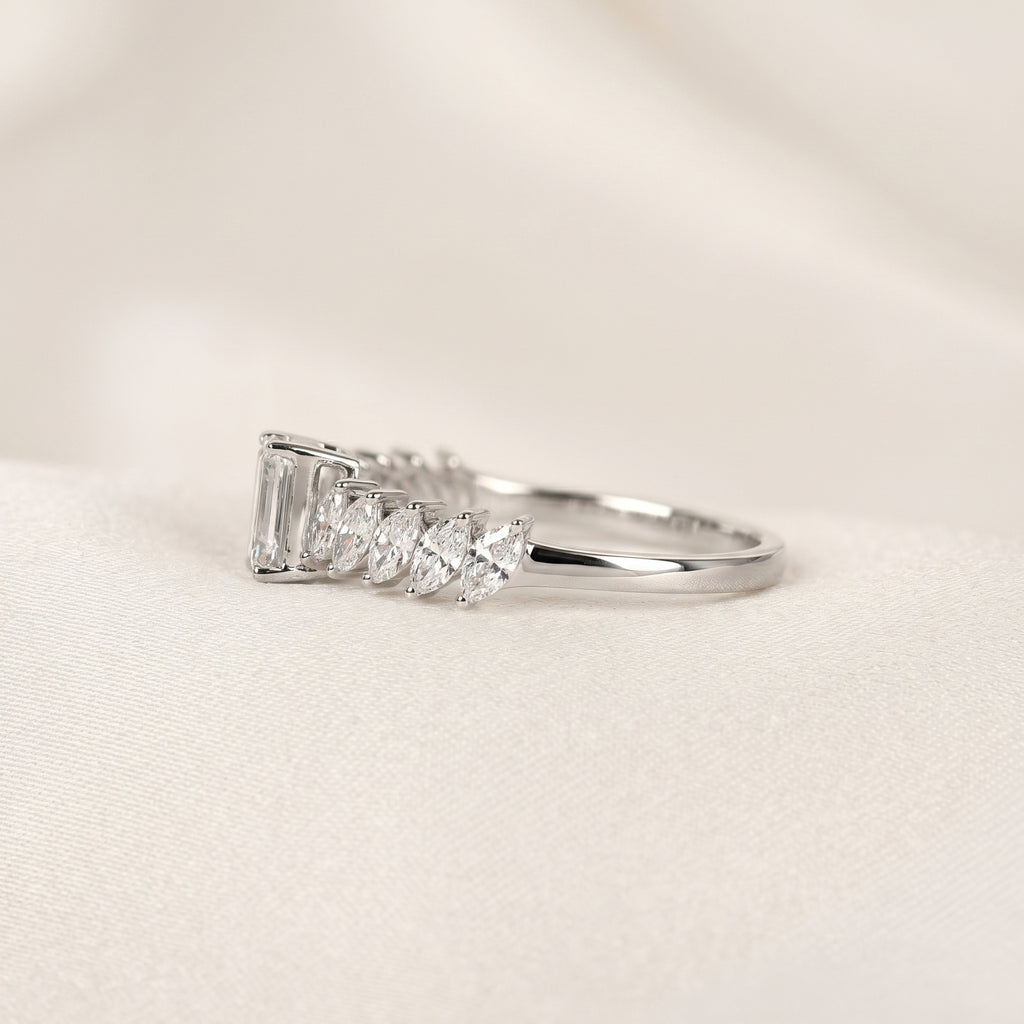 Emerald Cut & Marquise Lab Grown Diamond Ring in 18K White Gold 1.50 CTW