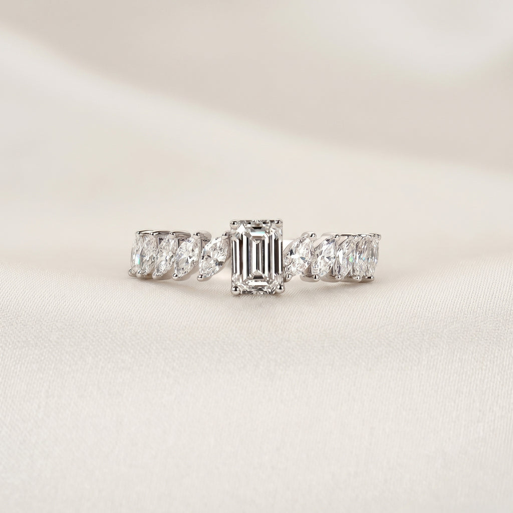 Emerald Cut & Marquise Lab Grown Diamond Ring in 18K White Gold 1.50 CTW