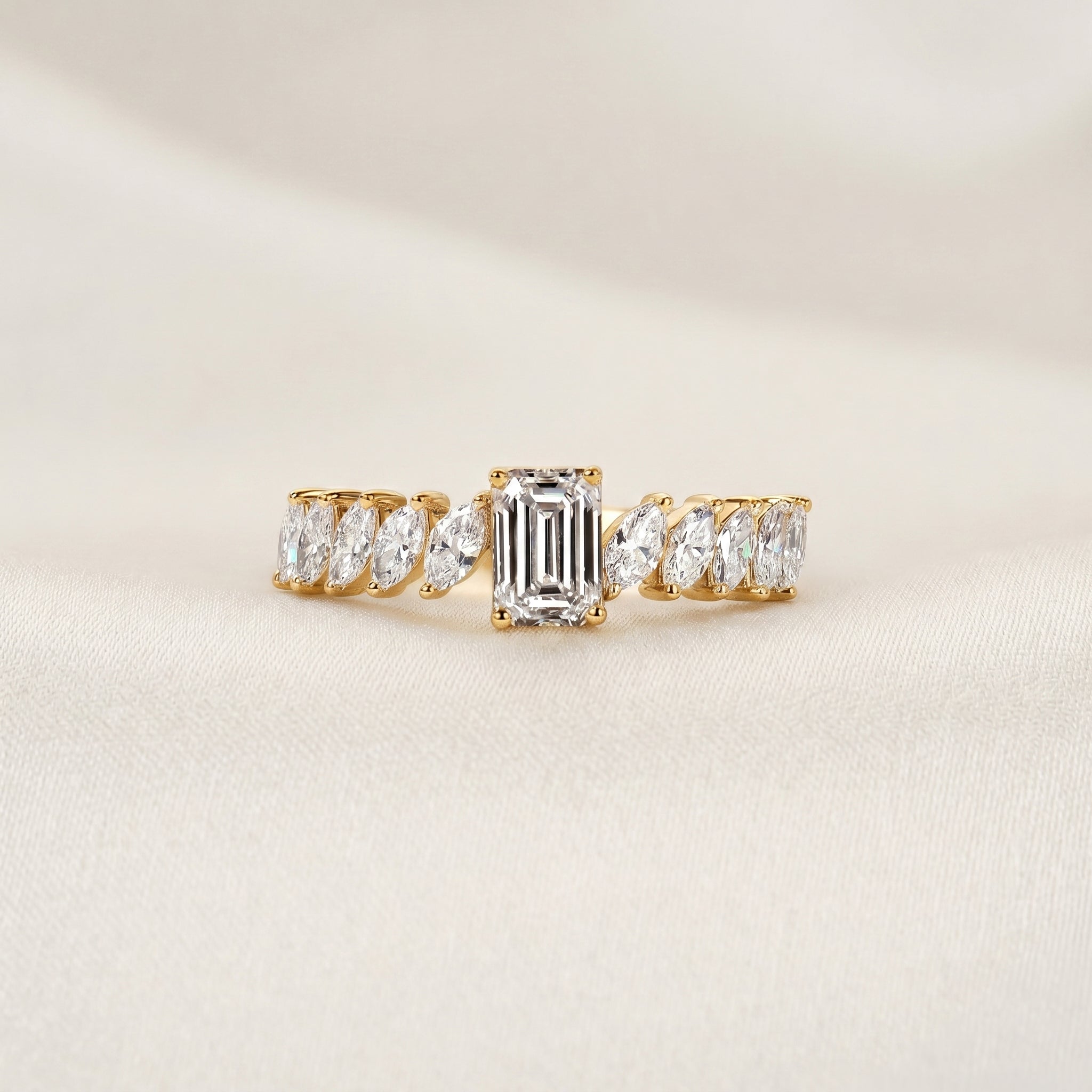 Emerald Cut & Marquise Lab Grown Diamond Ring in 18K Yellow Gold 1.50 CTW