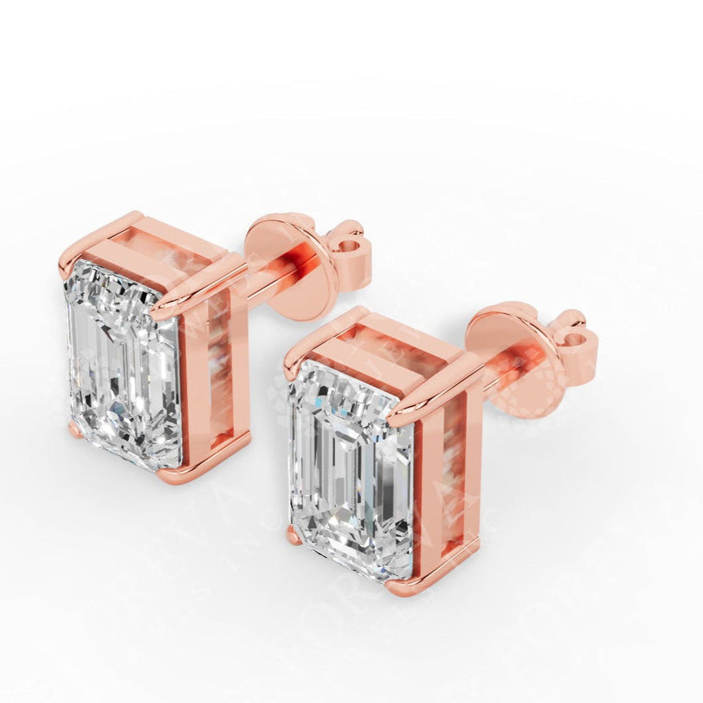 Emerald Cut Solitaire Lab-Grown Diamond Stud Earrings 18k rose gold