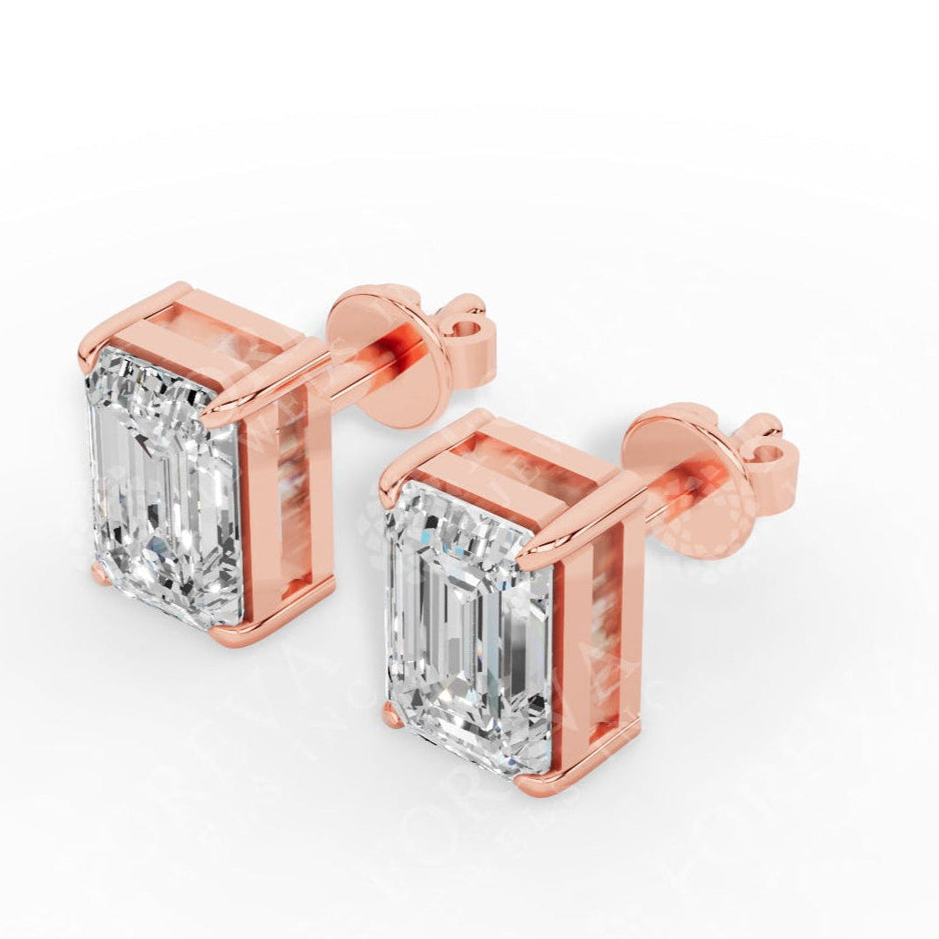 Emerald Cut Solitaire Lab-Grown Diamond Stud Earrings 18k rose gold