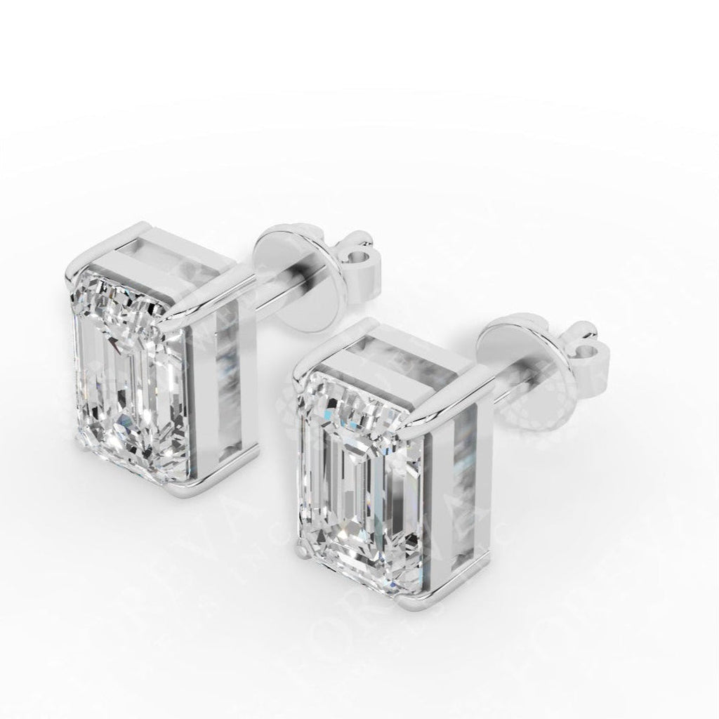 Emerald Cut Solitaire Lab-Grown Diamond Stud Earrings 18k white gold