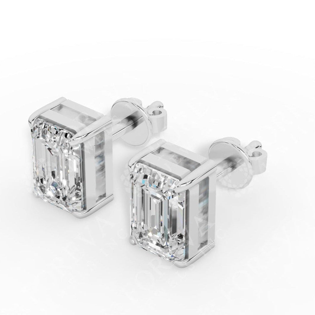 Emerald Cut Solitaire Lab-Grown Diamond Stud Earrings 18k white gold