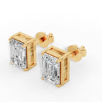 Emerald Cut Solitaire Lab-Grown Diamond Stud Earrings 18k yellow gold
