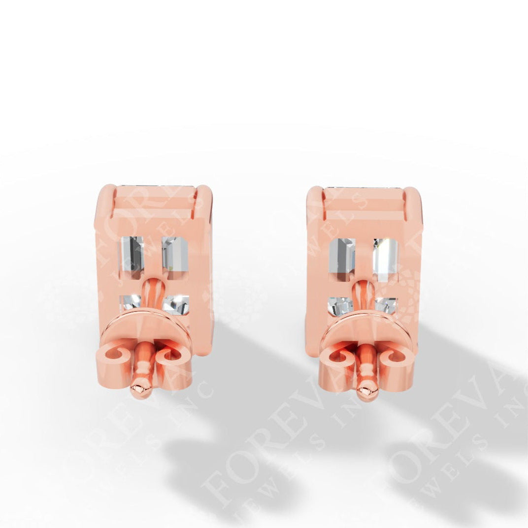 Emerald Cut Solitaire Lab-Grown Diamond Stud Earrings rose gold back
