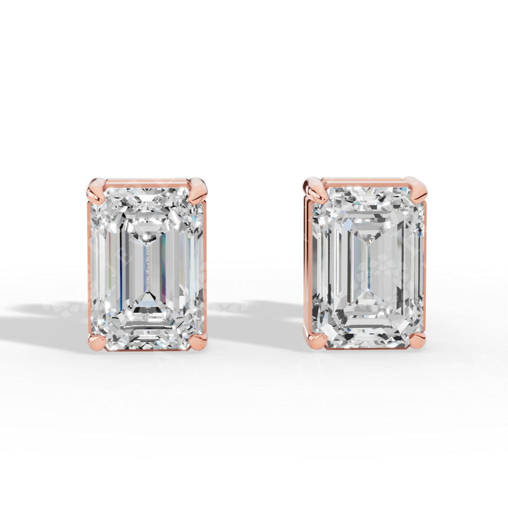 Emerald Cut Solitaire Lab-Grown Diamond Stud Earrings rose gold