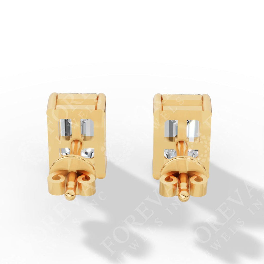 Emerald Cut Solitaire Lab-Grown Diamond Stud Earrings yellow gold back