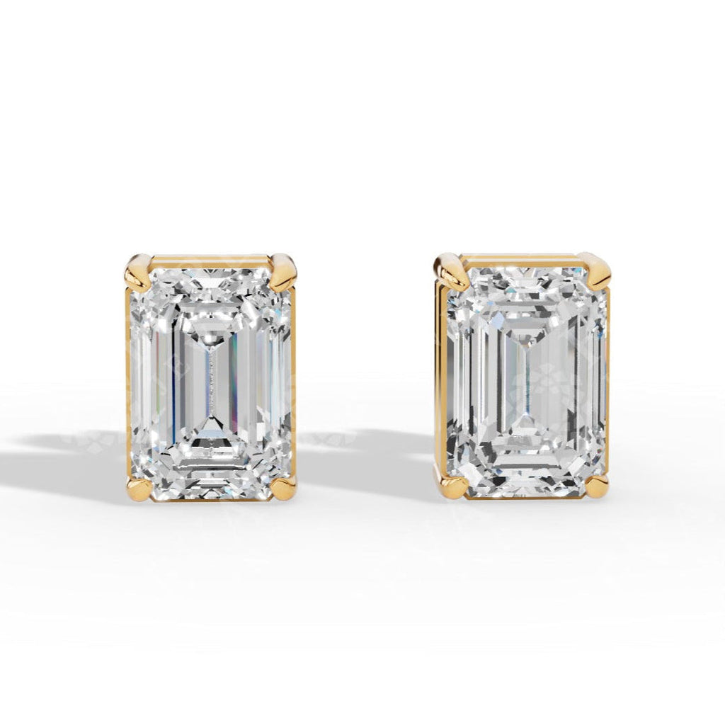 Emerald Cut Solitaire Lab-Grown Diamond Stud Earrings yellow gold