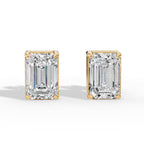 Emerald Cut Solitaire Lab-Grown Diamond Stud Earrings yellow gold