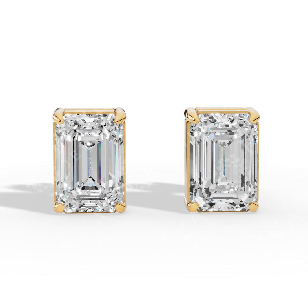 Emerald Cut Solitaire Lab-Grown Diamond Stud Earrings yellow gold