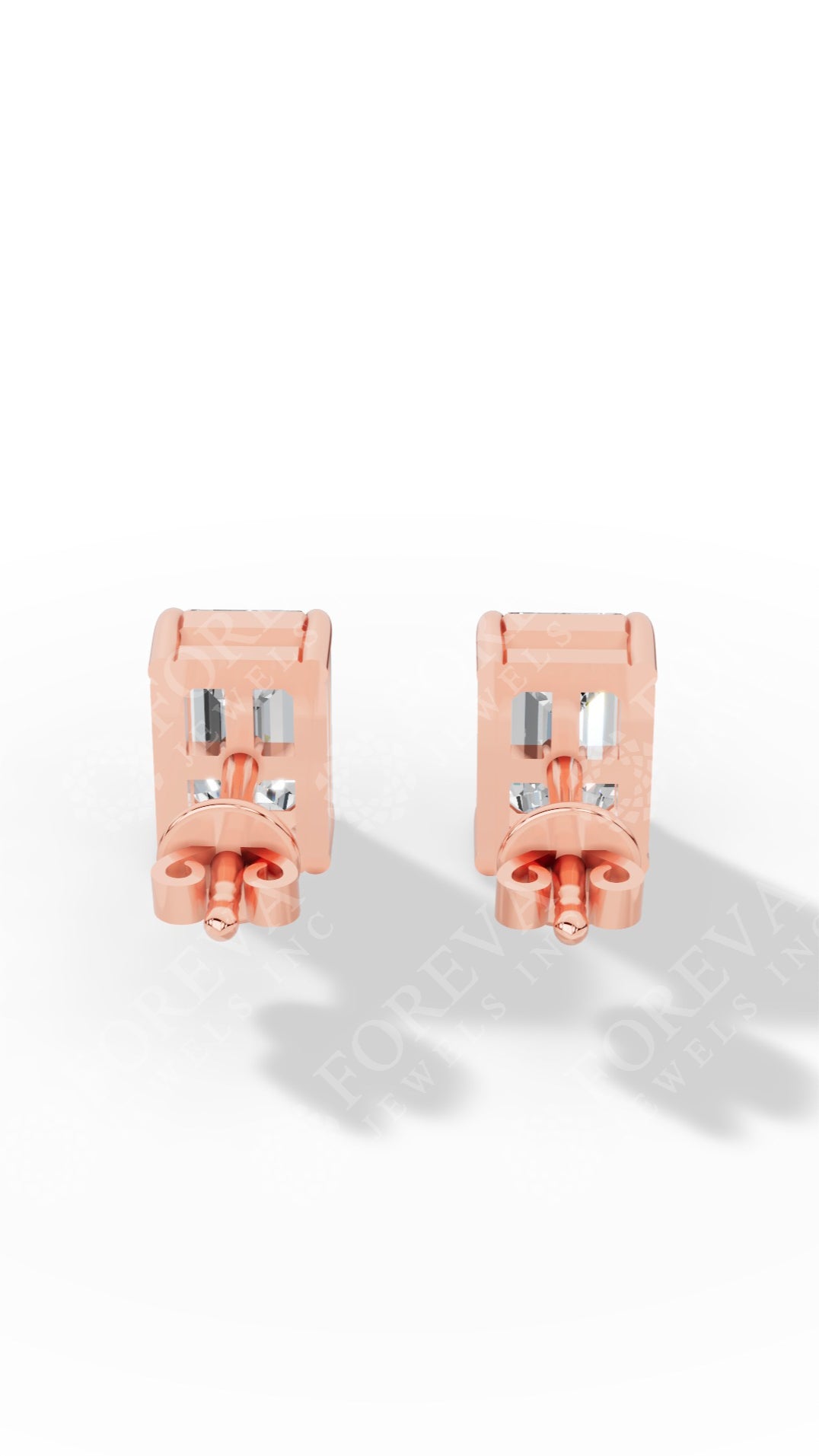 Emerald Cut Solitaire Stud Earrings 10K Rose Gold 1.8 CTW