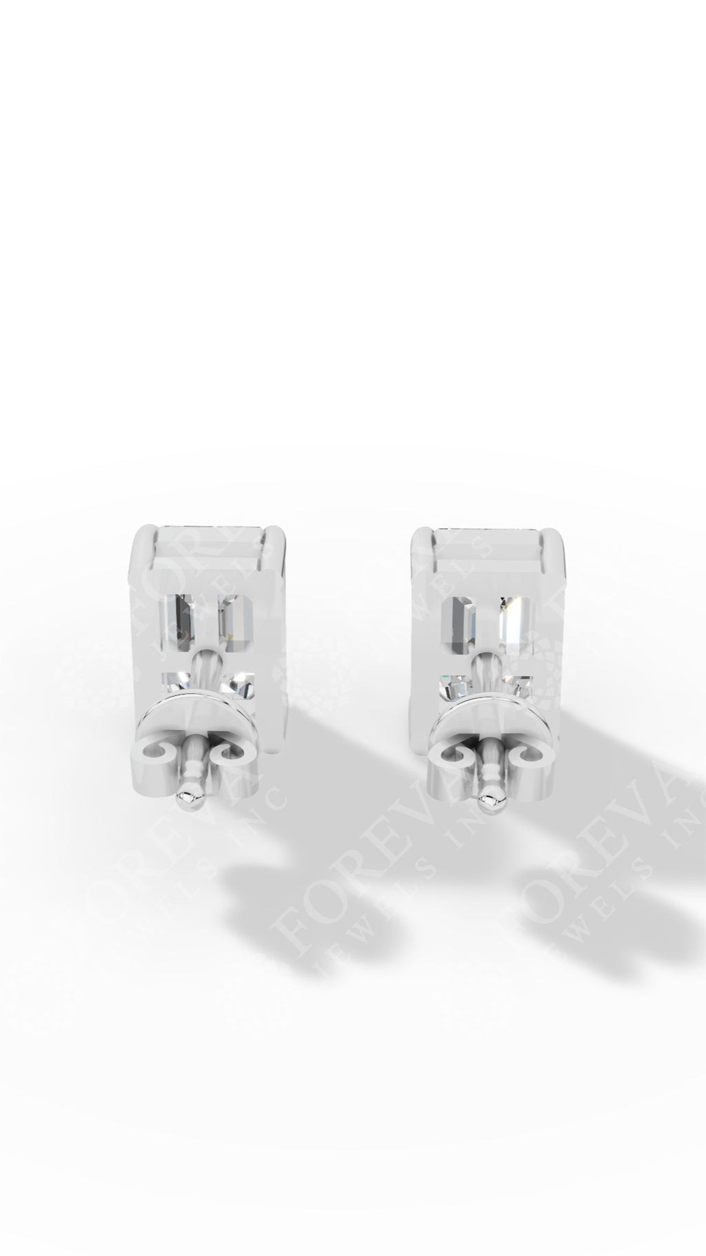 Emerald Cut Solitaire Stud Earrings 10K White Gold 1.8 CTW