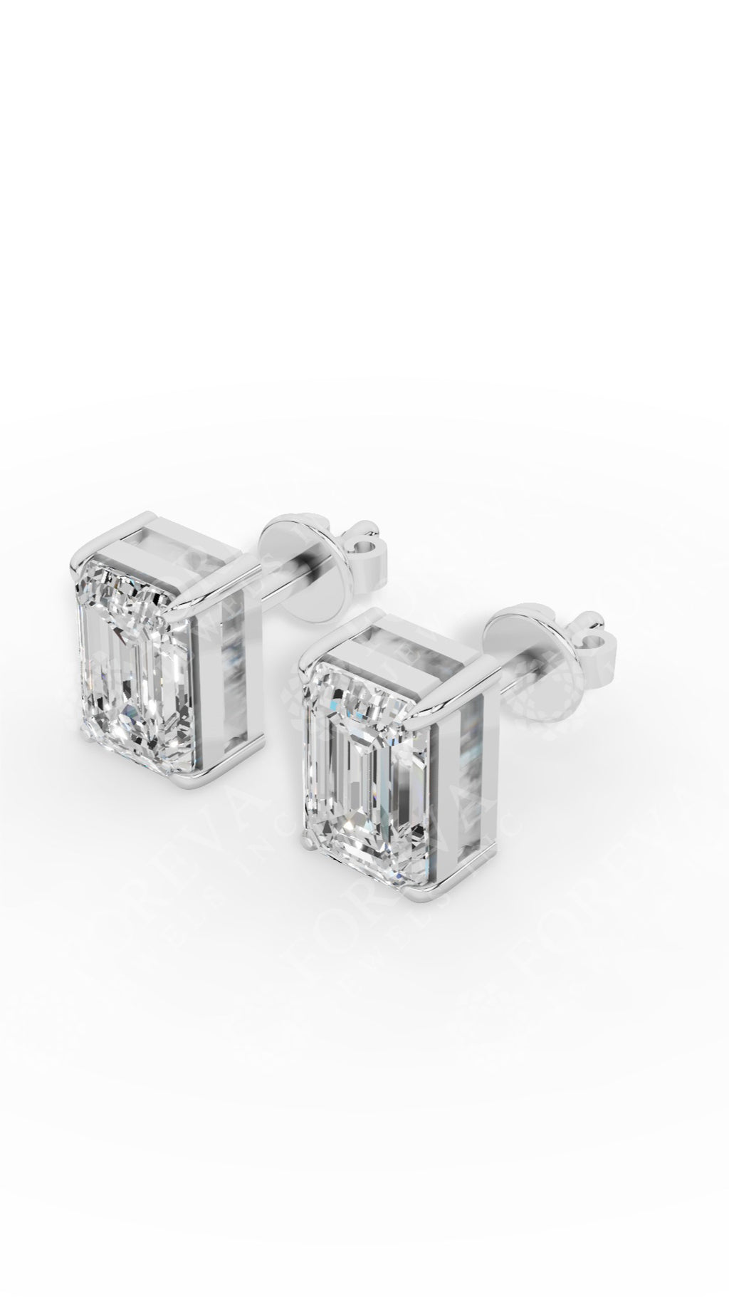 Emerald Cut Solitaire Stud Earrings 10K White Gold 1.8 CTW