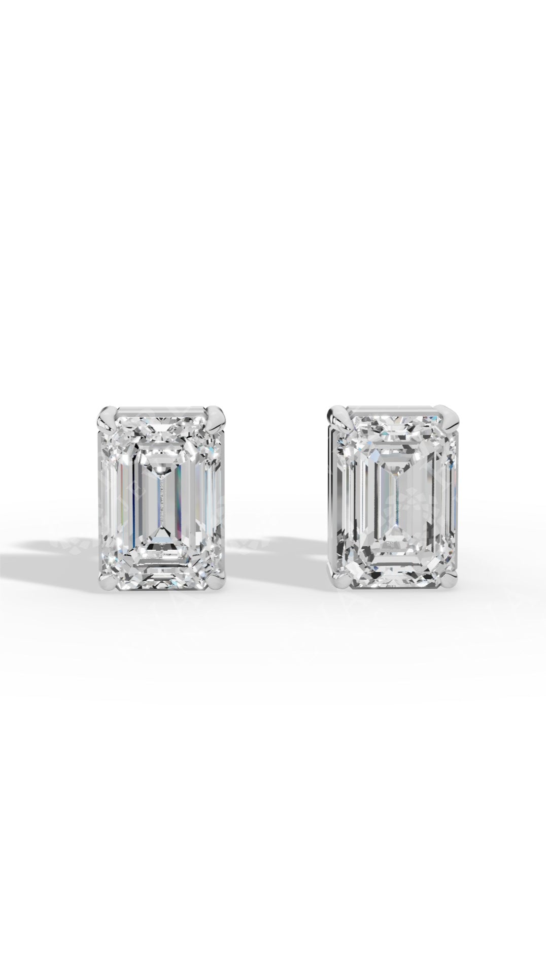 Emerald Cut Solitaire Stud Earrings 10K White Gold 1.8 CTW
