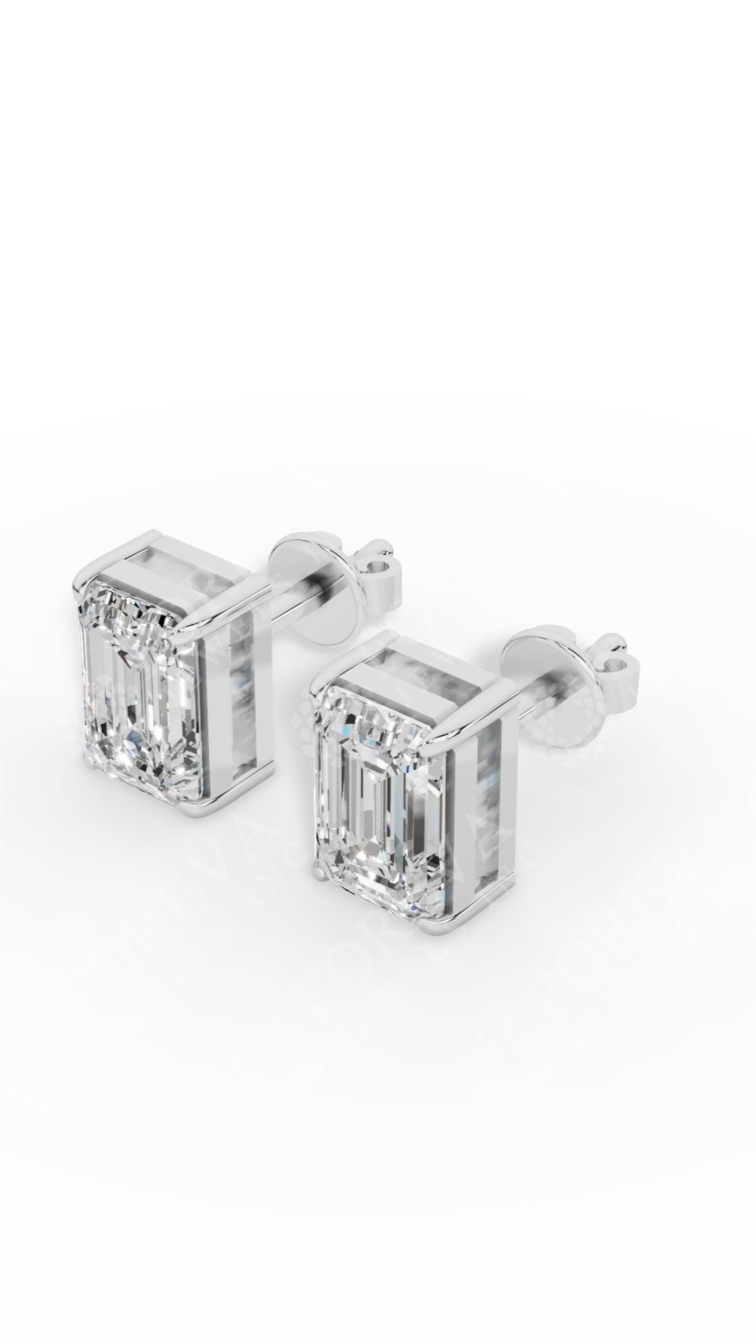 Emerald Cut Solitaire Stud Earrings 14K White Gold 1.8 CTW