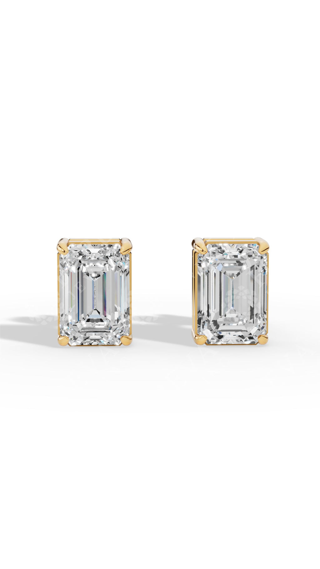 Emerald Cut Solitaire Stud Earrings 14K Yellow Gold 1.8 CTW