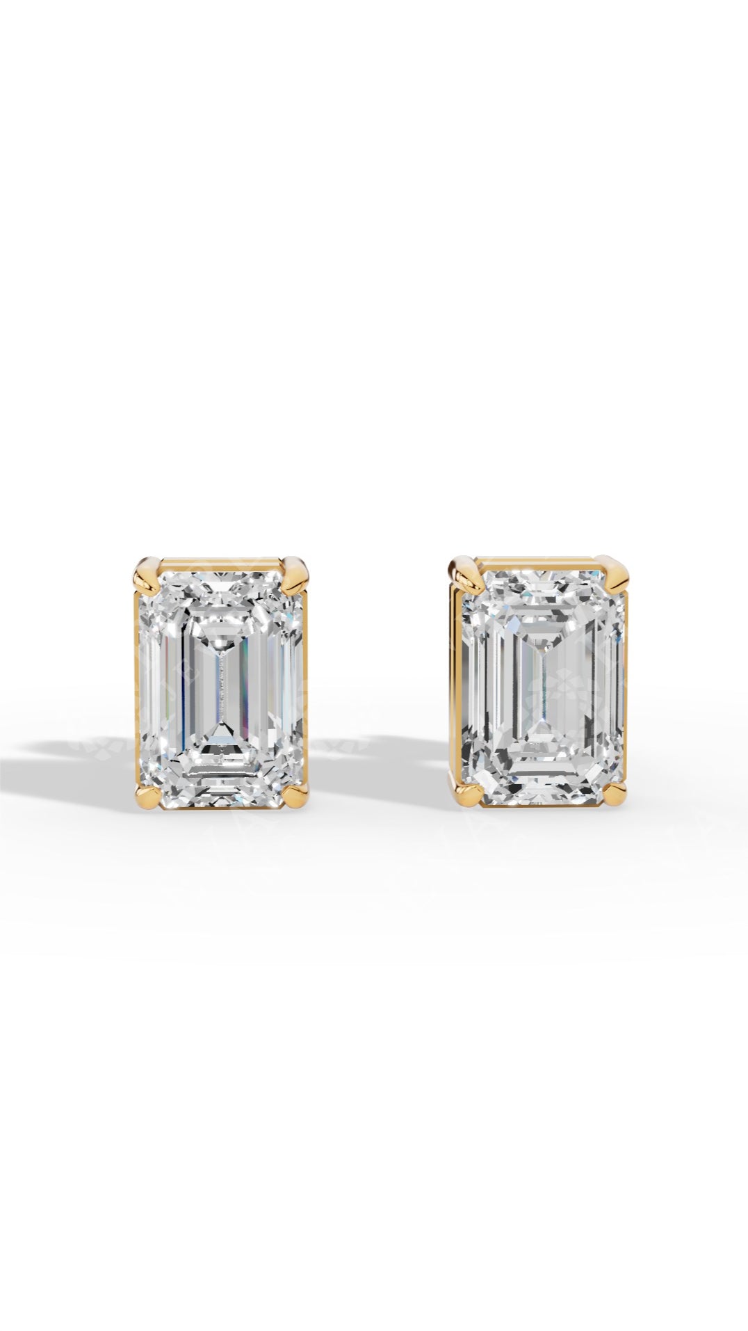 Emerald Cut Solitaire Stud Earrings 14K Yellow Gold 1.8 CTW