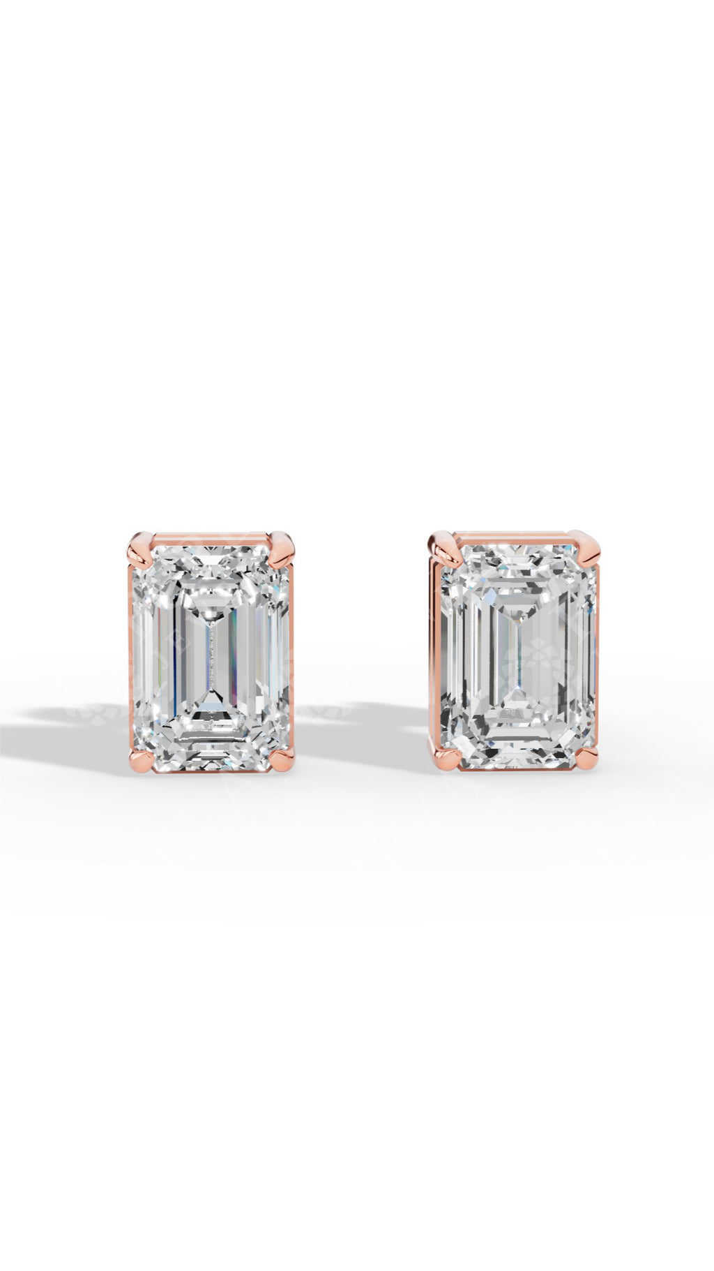 Emerald Cut Solitaire Stud Earrings 18K Rose Gold 1.8 CTW