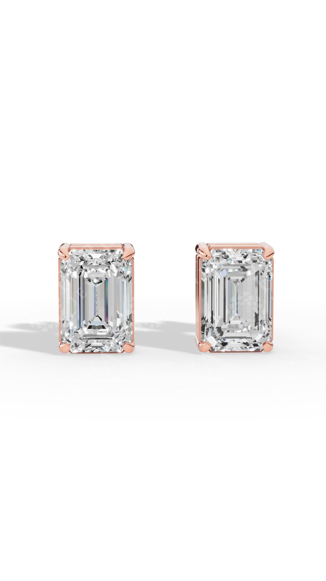 Emerald Cut Solitaire Stud Earrings 18K Rose Gold 1.8 CTW