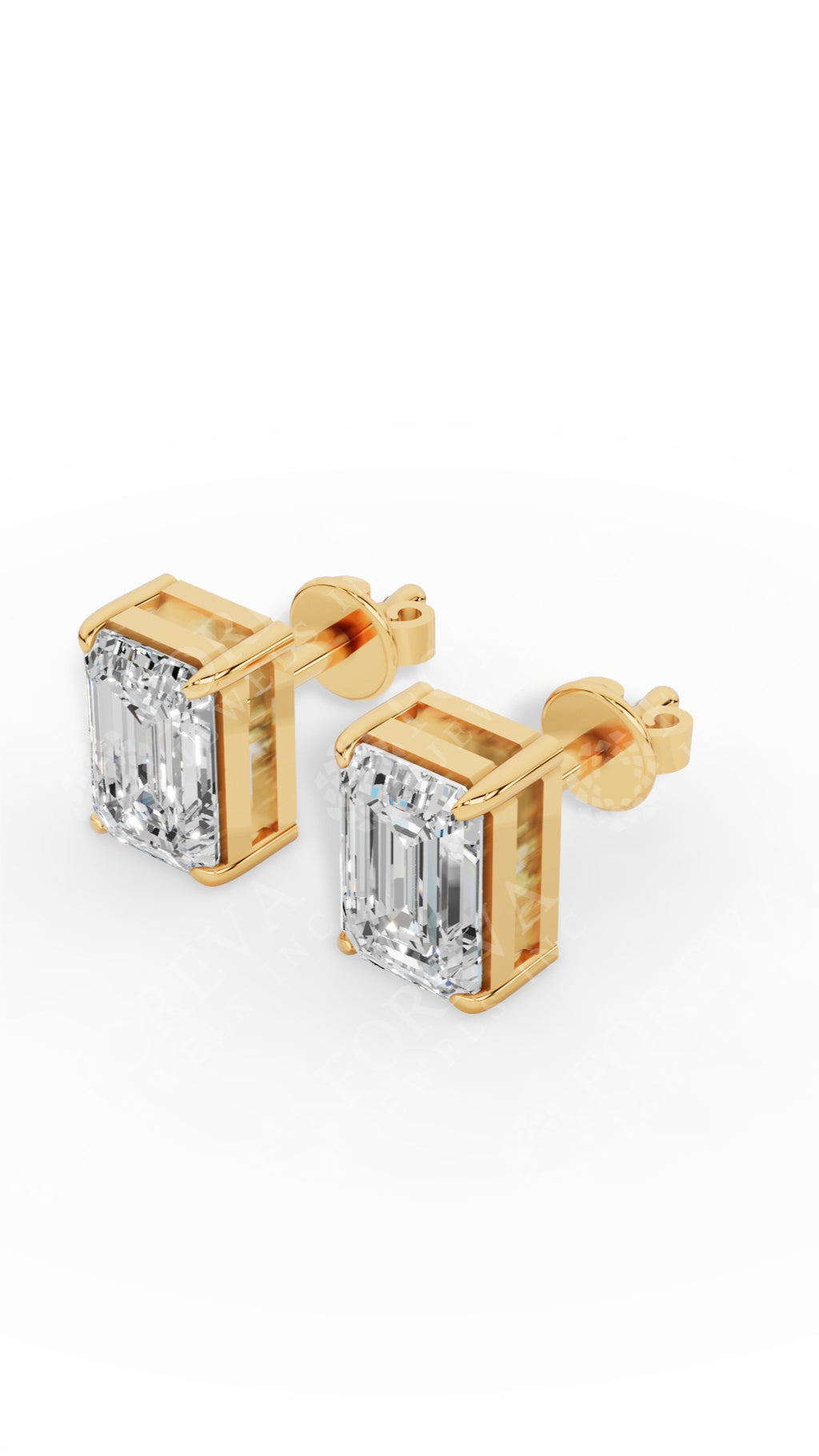 Emerald Cut Solitaire Stud Earrings 18K Yellow Gold 1.8 CTW
