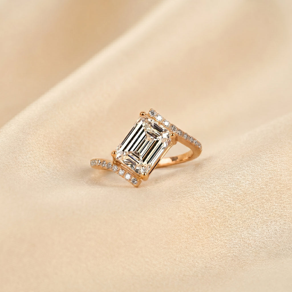 Emerald Lab Grown Diamond Pavé Bypass Ring in 10K Rose Gold 3.23 CTW