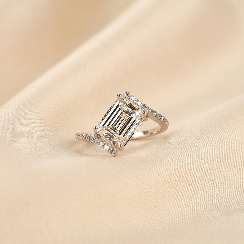 Emerald Lab Grown Diamond Pavé Bypass Ring in 10K White Gold 3.23 CTW
