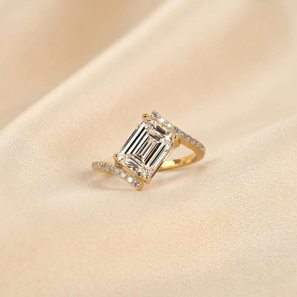 Emerald Lab Grown Diamond Pavé Bypass Ring in 10K Yellow Gold 3.23 CTW