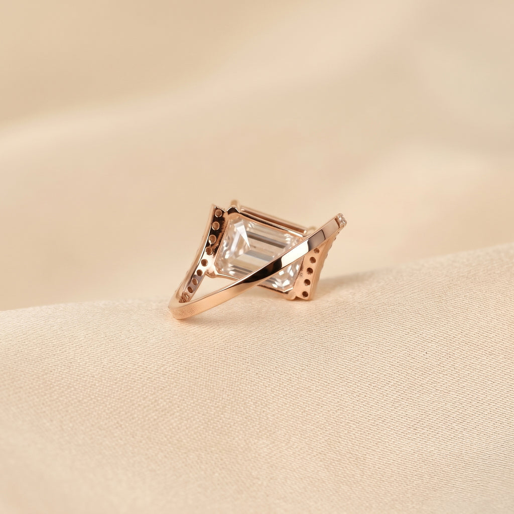 Emerald Lab Grown Diamond Pavé Bypass Ring in 14K Rose Gold 3.23 CTW