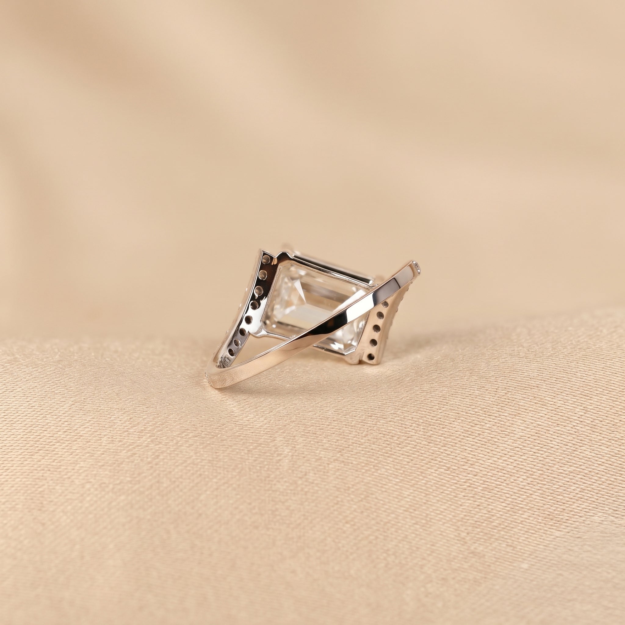Emerald Lab Grown Diamond Pavé Bypass Ring in 14K White Gold 3.23 CTW