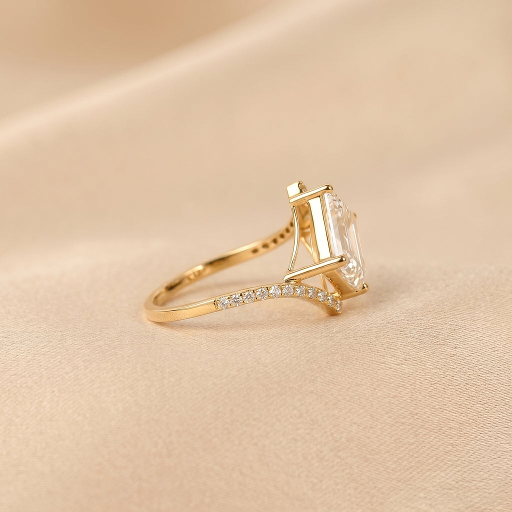 Emerald Lab Grown Diamond Pavé Bypass Ring in 14K Yellow Gold 3.23 CTW